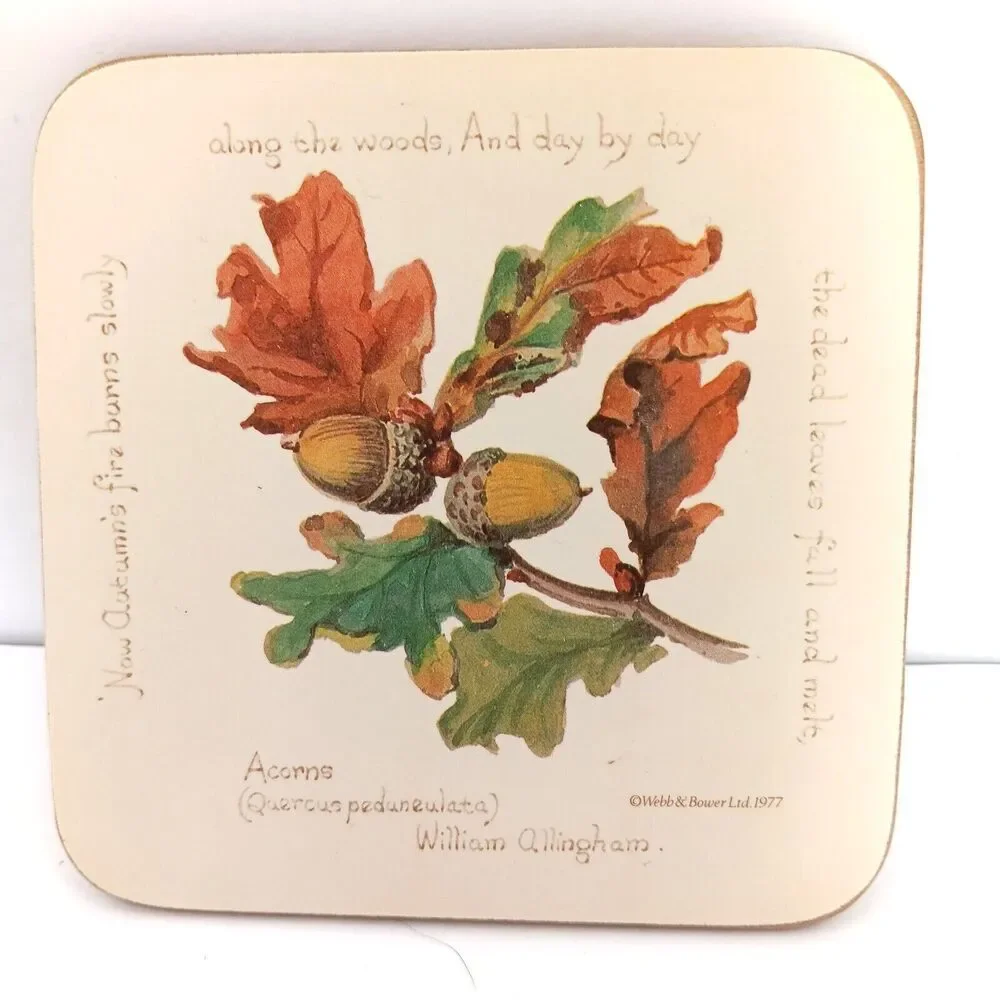 Vintage Richard Webb Coasters 1977 Cork Backed Cream with Flowers and Poems